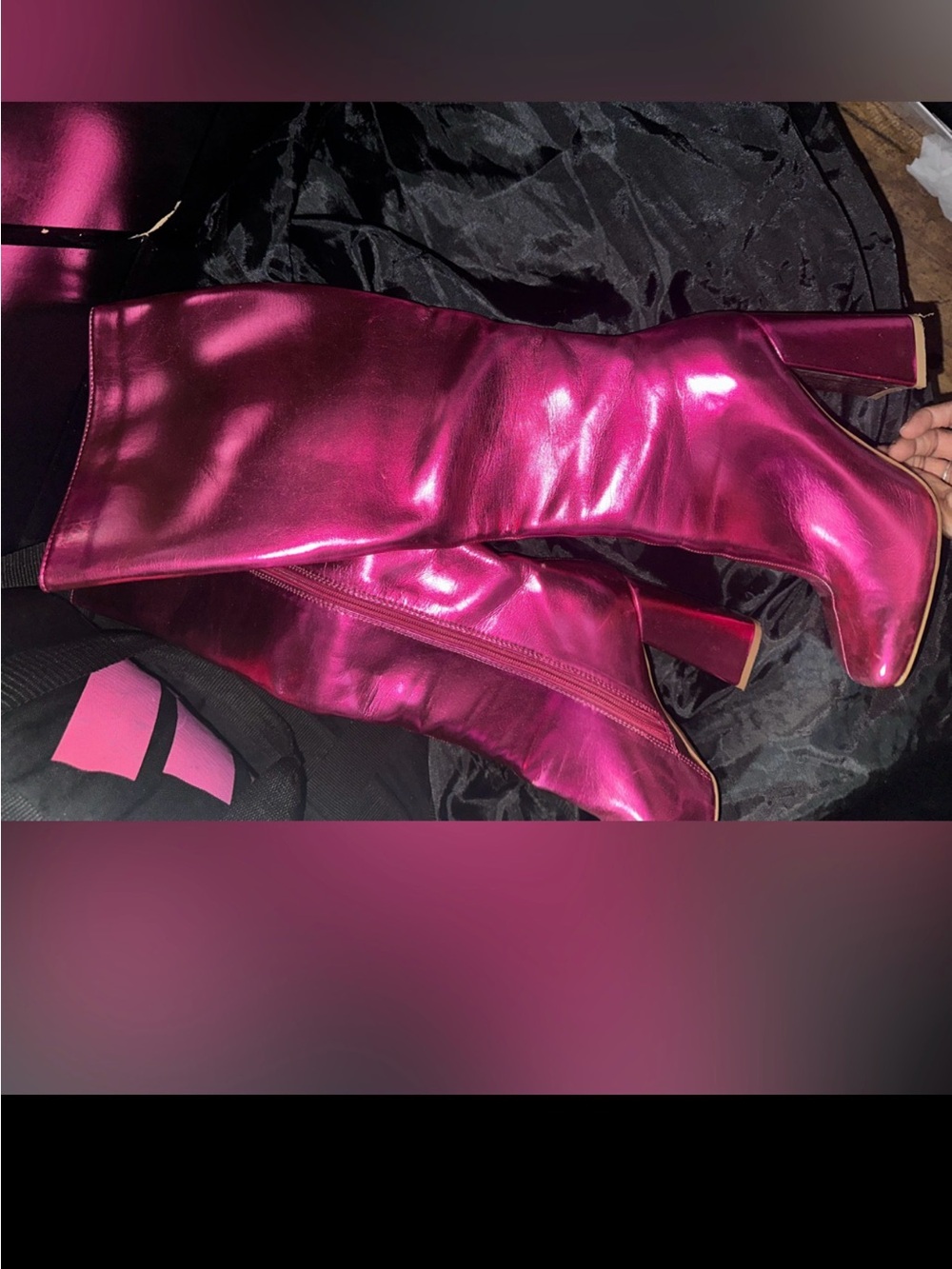 Metallic Pink Block Heel Pumps - Women
